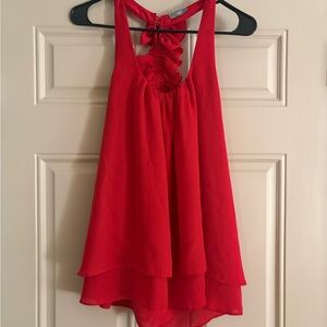 Red Ruffled Halter Tank Top by Vizio